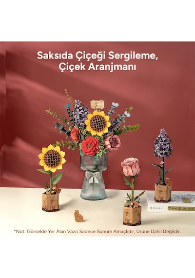 Rowood Tw01h Çiçek Buketi Wooden Flower Bouquet Dıy Minyatür Maket Model Seti Ahşap 3d Wooden Puzzle 3d Model Kit Detaylı Dekoratif Hobi Seti Ahşap Maket