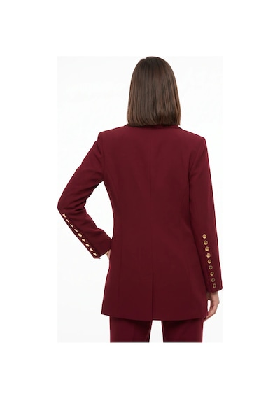 CEMO Gold Düğme Detaylı Uzun Blazer Ceket Bordo