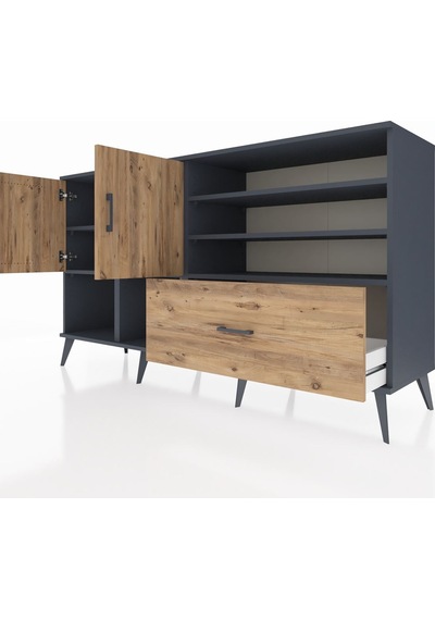 Kronos Konsol 7 Raflı Tek Çekmeceli 2 Kapaklı 176x59x99 Antrasit-çam Atlas Çam - Antrasıt Kronos Konsol 7 Raflı Tek Çekmeceli 2 Kapaklı 176x59x99 Antrasit-çam Atlas Çam - Antrasıt