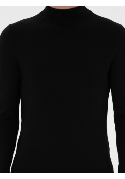 Cacharel Siyah Slim Fit Yün Karışımlı Yarım Balıkçı Yaka Basic Triko Kazak