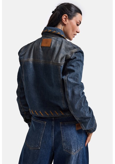 Kadın T.kot Rengi 2w6-8 Kemer Boy Süet Detaylı Tasarım Denim Ceket