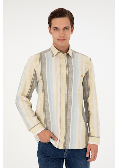 U.s. Polo Assn. Erkek Açık Haki Gömlek Desenli 50291243-vr183 Açık Haki