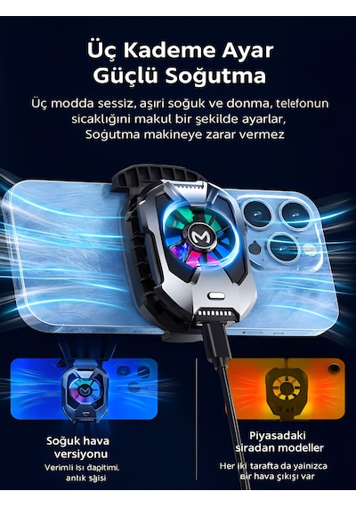 Rgb Işıklı Mobil Cep Telefon Radyatör Fanı Youtube Canlı Yayın Tiktok Gamer Soğutucu