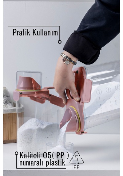 2 Adet Contalı Sızdırmaz Deterjan Saklama Kabı / 1800 Ml / Pembe Pembe