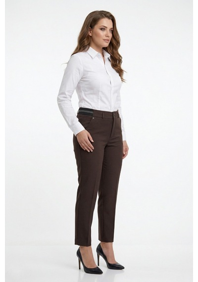 Kübra Kadın Kumaş Bilek Pantolon Bel Yarım Lastikli Bgl-st05388 Kahve