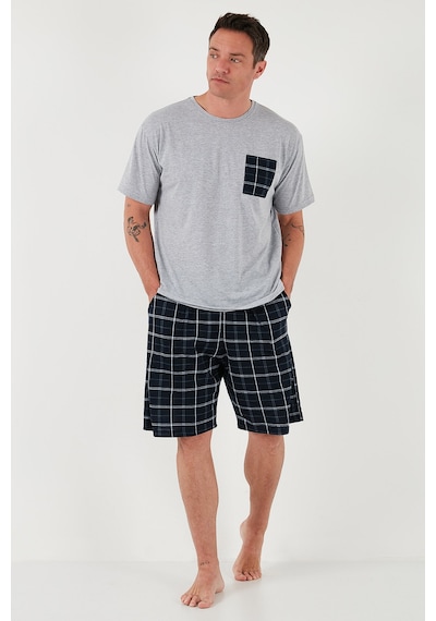 Buratti Pamuklu Regular Fit Kareli 2'Li Paket Erkek Pijama Takımı 657200120S2 Gri Melanj-Gri Melanj