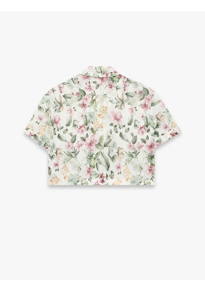 Koton Regular Fit Kısa Kollu Çiçekli Crop Gömlek Ekru Desenli 6sak60148uw