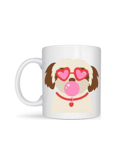 Bezos Kalpli Gözlüklü Shih Tzu Tasarımlı Porselen Kupa Model 53 Sevimli Köpek Figürlü Kahve & Çay Kupası Nıda Çok Renkli