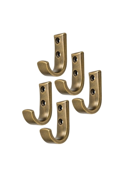 Metal Duvar Askısı, J Tipi, 5x3x1.8 Cm, Montaj Vidaları Dahil, 5 Adet, Renk Seçenekleri Antik Sarı