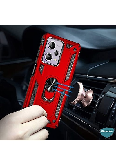Tr Pro 5g Kılıf Military Ring Holder Kırmızı 12 Pro 5g İle Uyumlu Kılıf - Kırmızı Diğer