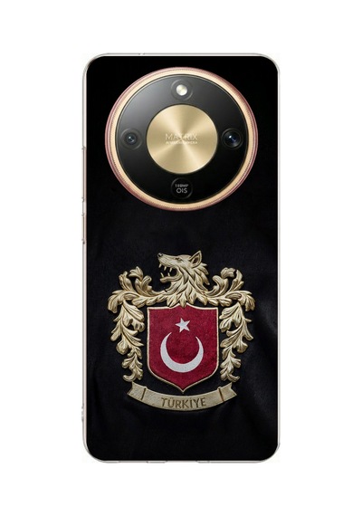 Honor Magic 8 Lite Uyumlu Türk Sembolü Kurt Ve Bayrak Desenli Baskılı Silikon Kılıf Renkli