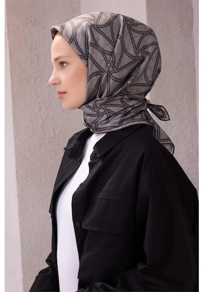 BELLİ Geometrik Desen İpek Twill Eşarp 4221d01 Gri
