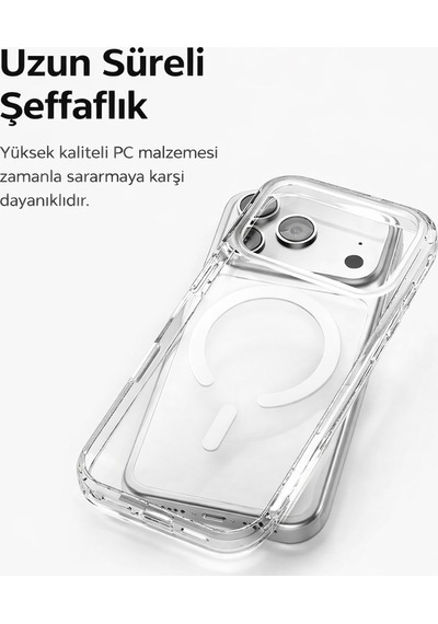 Apple iPhone 17 Pro Uyumlu Kamera Korumalı Magsafe Wireless Şarj Özellikli Lüks Şeffaf Silikon Telefon Kılıfı Resimdeki