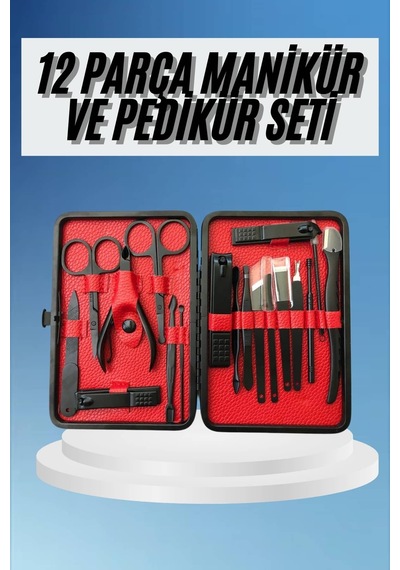 Deri Çantalı Siyah Paslanmaz Çelik 17 Parça Manikür Pedikür Seti
