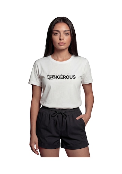 ''dangerous'' Grunge Tipografik Baskılı %100 Pamuk Rahat Kesim Pr Beyaz