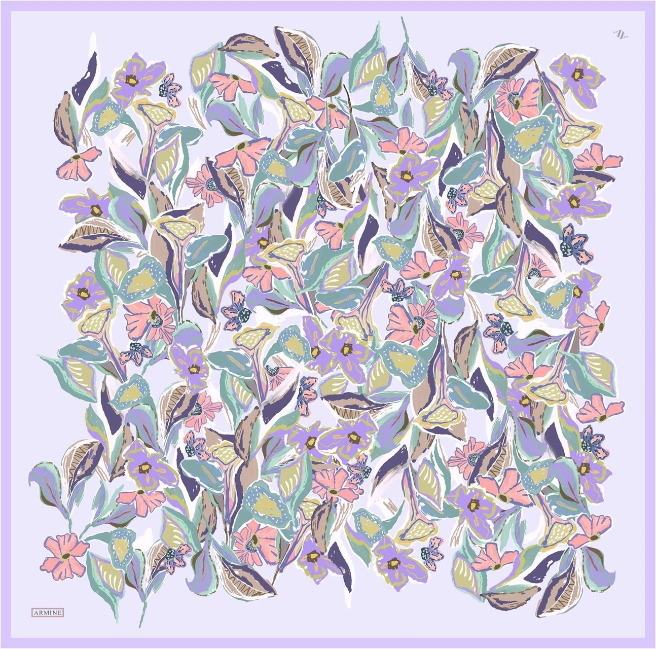 Armine Çiçek Desenli Saf İpek Twill Eşarp 9332d 33 Lila