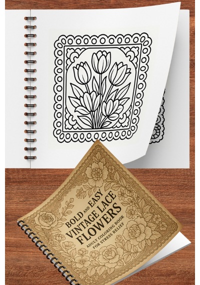 Vintage Dantel Ve Çiçekler Bold And Easy 20x20 Cm Büyük Boyama Kitabı Çocuklar Yetişkinler