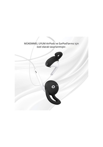 Apple Airpods 1 & 2 Uyumlu Silikon Kulaklık Uçları Kanatlı Anti-kayma Kılıf 1 Çift Siyah