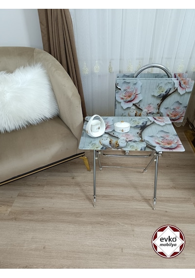 Evko Mobilya Çanta Zigon Sehpa, 4'lü Sehpa, Zigon Sehpa, Servis Sehpası, Camlı Sehpa, Katlanır Sehpa