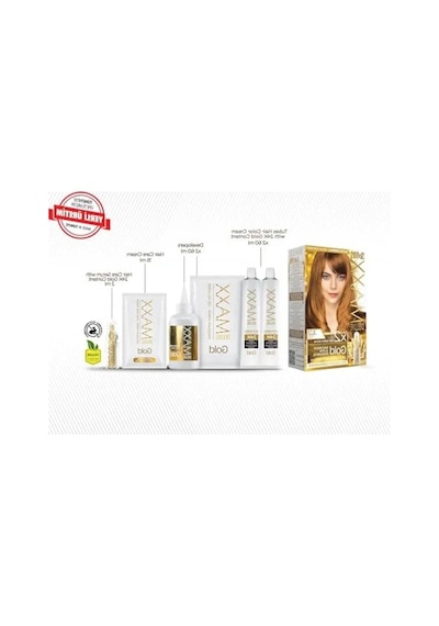 Maxx Deluxe Gold Serisi 24k Altın Parçacıklı Serum İle 1 Kutu 2 X 50 Ml Ve Geliştiriciler Saç Boyası Karamel 8.73