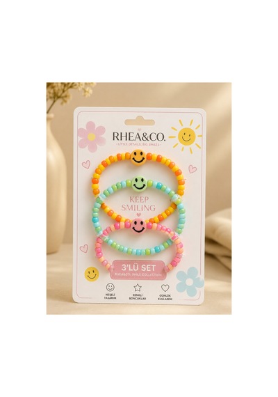 3 Lü Renkli Smiley Boncuk Bileklik Seti Çocuklar İçin Eğlenceli Bileklik