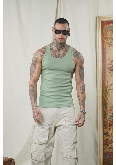 Slim Fit Kaşkorseli Esnek Düz Erkek Sporcu Atlet Açık Haki