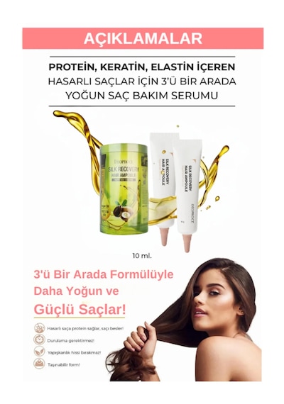Protein, Keratin, Elastin Içeren Hasarlı Saçlar Yoğun Saç Bakım Serumu 10g