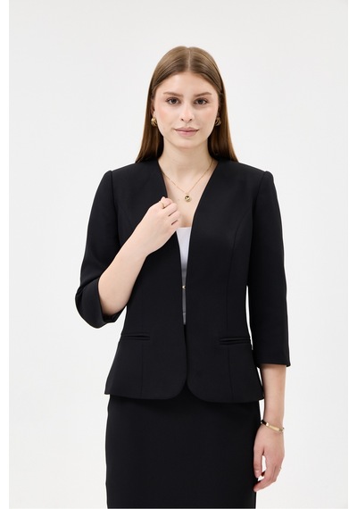 Velnara Moda Siyah Zamansız Klasik Kadın Takım Elbise-v Yaka Ceket & Kısa Kalem Etek Siyah - 927034372 Siyah