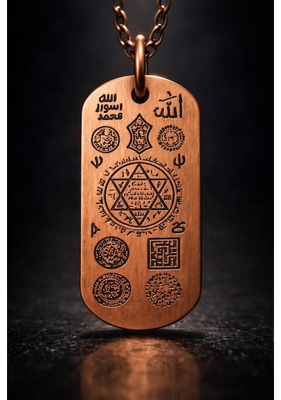 Erkek Bakır Kolye Koruma Zırh Duası Yazılı Dog Tag Model Saf Bakır Kolye Zincir Diğer