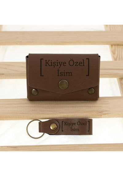 Miaju Kahve Renk İsme Özel Yüksek Kalite Bozuk Para Cüzdanı Ve Anahtarlık Seti, Kişisel Aksesuar Kahverengi
