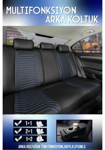 Volkswagen Golf 3 Lüx Full Deri Oto Koltuk Kılıfı Ön Arka Takım Exclusive Siyah Mavi