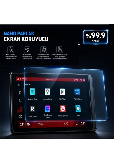 Renault Boreal 10 İnç İle Uyumlu Ekran Koruyucu Multimedya 9h Nano Parlak, Kırılmaz Cam, Çizilmeye Dayanıklı Koruma