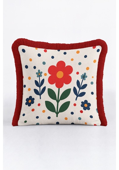 Retro Çiçek Renkli Benekli Saçaklı Yastık Kılıfı - Floral Krem Kırmızı Bordo Püsküllü Kırlent Kılıfı Serin Düş Mira Retro Çiçek Renkli Benekli Saçaklı Yastık Kılıfı - Floral Krem Kırmızı Bordo Püsküllü Kırlent Kılıfı Serin Düş Mira