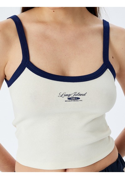 Koton Biyeli İnce Askılı Slim Fit Kolsuz Crop Atlet Ekru 5sal30103ık Ekru