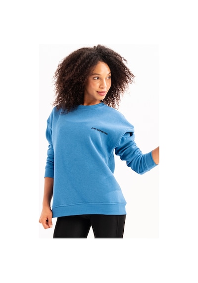 Justever Bisiklet Yaka Nakışlı Şardonlu İçi Polarlı Mavi Kadın Sweatshirt - Rigil Mavi
