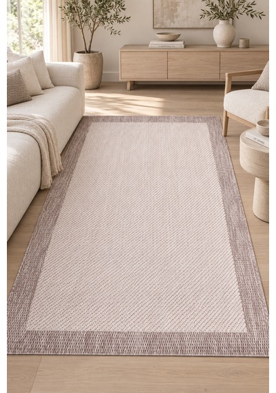 Vargen Krem Vizon Sisal Görünümlü Robot Süpürge Uyumlu Kolay Temizlenebilir Modern Polyester Halı Krem/vizon
