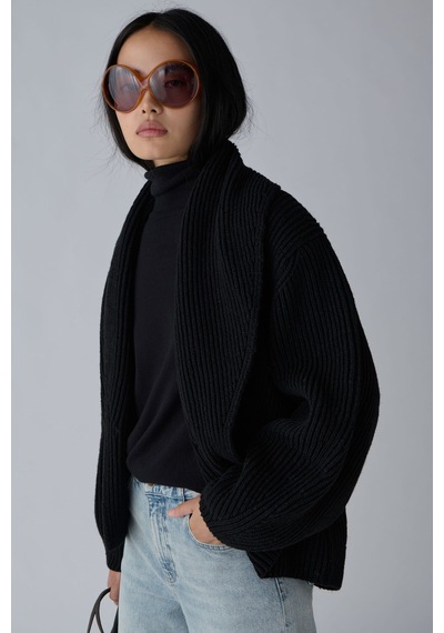 Suud Collection Siyah Mana Oversize Yün Triko Hırka