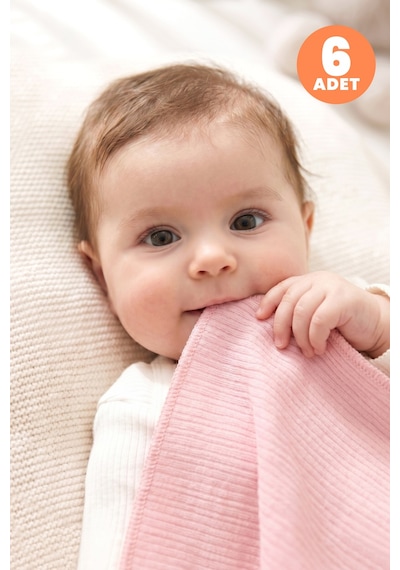 Just Inner Kız Bebek 6'lı %100 Pamuk Ağız Mendili Düz Renk Dokulu Kutulu Set Nefes Alan Doku 682201 Pembe