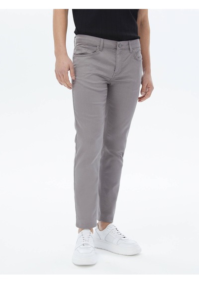 Gri Dokuma Slim Fit Casual Pamuk Karışımlı Pantolon Gri