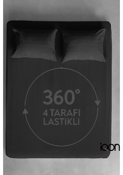 İqon Ranforce Dokuma Lastikli Çarşaf Takımı Çift Kişilik - 21 Renk Siyah