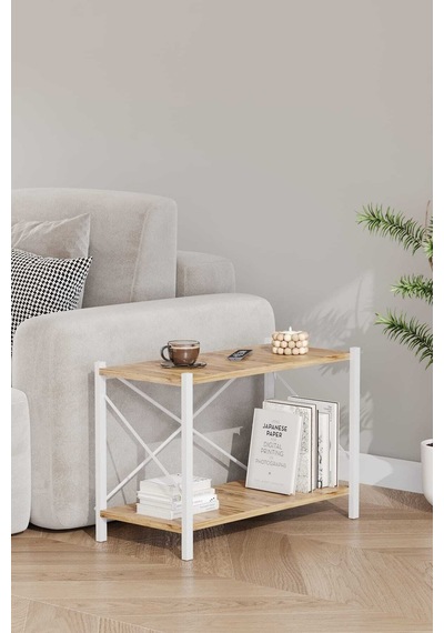 Koltuk Yani Sehpa Beyaz Profil Çam Sunta 60x24x44 Cm Mtl024 Beyaz-çam