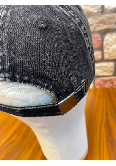 Hamze Kaplan Nakışlı Vintage Eskitme Yıkamalı Gabardin Cap Şapka Siyah
