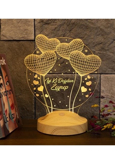 Günü Hediyesi Sevgiliye Arkadaşa Doğum Günü Hediyesi Balon Kalpler Kişiye Özel 3d Led Lamba Diğer