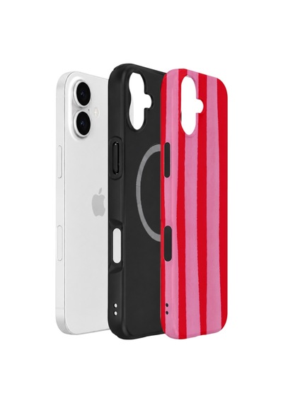 Apple iPhone Uyumlu 17 Vorian Çift Katmanlı Magsafe Kılıf Raspberry Bold Stripe
