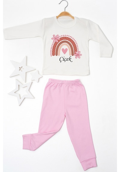 Pia Baby İsme Özel Kız Çocuk Pijama Takımı %100 Pamuk Penye İsim Baskılı Kişiye Özel Çocuk Pijaması 10031p14pi Krem