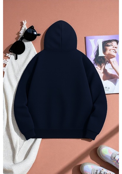 Uyguntarz Unisex W Baskılı Oversize Sweatshirt Lacivert
