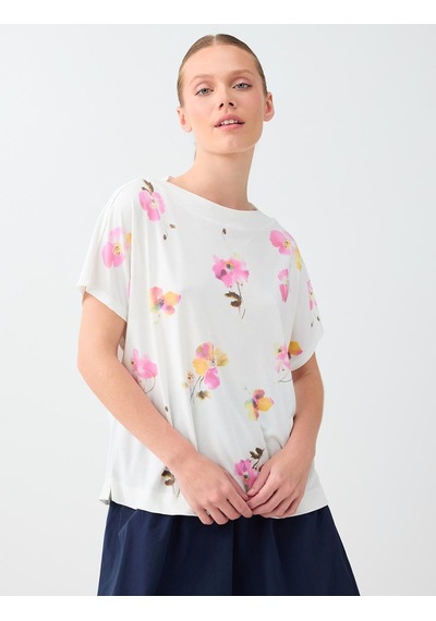 Jimmy Key Kırık Beyaz Floral Desenli Düşük Omuz Modal Bluz 6sw037767106