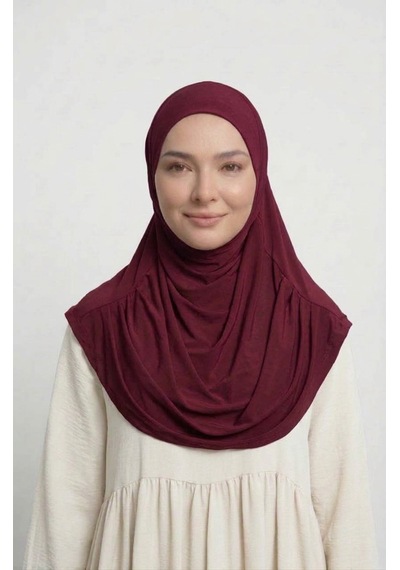 Alivascarf Pratik Hijab Sandy Şal - Hazır Türban Tesettür Eşarp Namazlık Namaz Örtüsü bordo