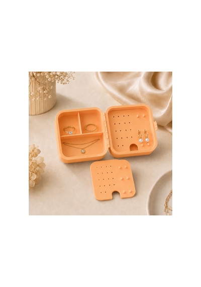 Mini Seyahat Takı Kutusu Küpe Yüzük Kolye Organizeri Bölmeli Taşınabilir 3d Baskı Pastel Turuncu
