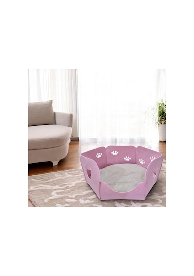 Kedi Yatağı Yuvası Evi Minderli Taşınabilir 3 Mm Keçe Altıgen Tasarım Yuva+minder Pembe